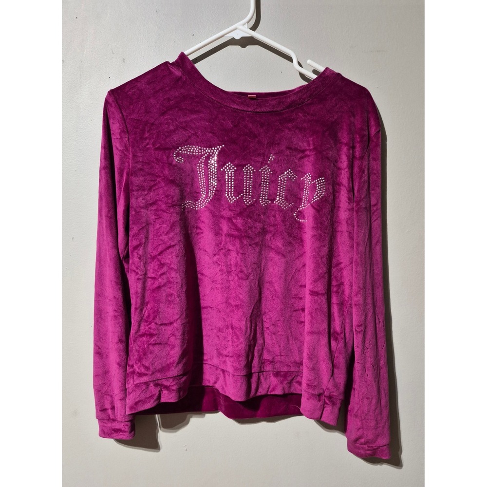 Juicy Couture Magenta Pink Velour‎ Rhinestone Logo Long Sleeve Top Womens S
